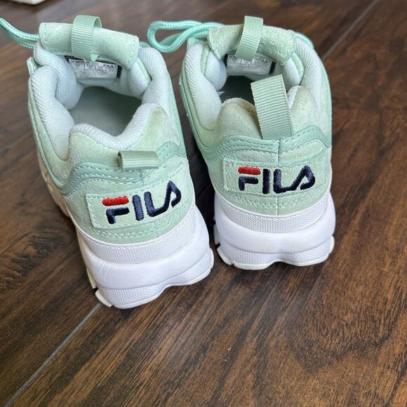 Fila Womens Size 7 Disruptor II Suede Mint Green Sneakers 5FM0038-320 Chunky - Picture 3 of 10